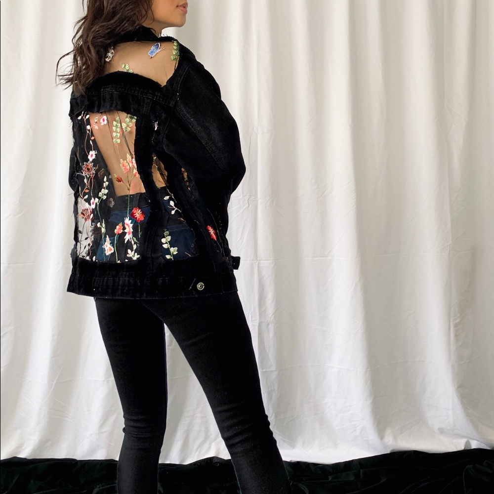 Floral Mesh Denim Jacket